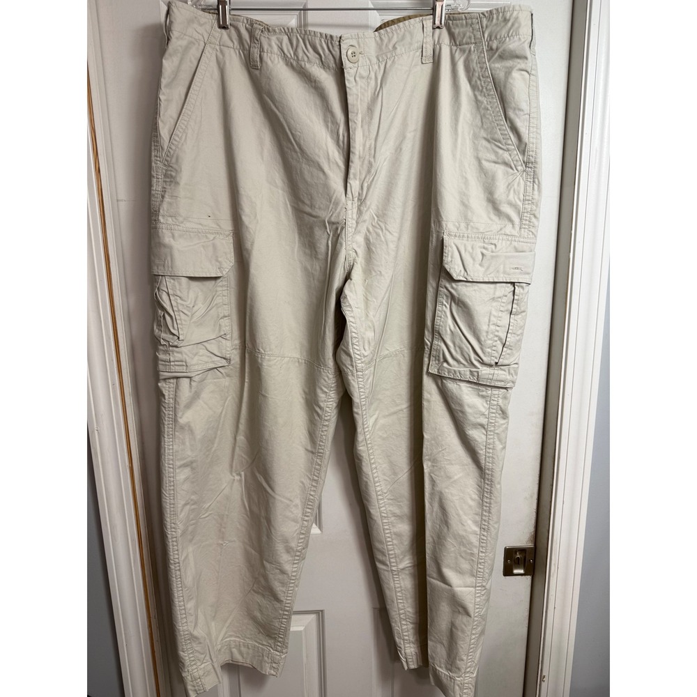 Faded Glory Mens Khaki Cargo Pants 46x32 Relaxed Fit Utility Workwear Read